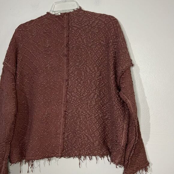 Free People Boho Zip Jacket Womens Size XS Brown Textured Raw Hem Cotton Sweater - Picture 8 of 9